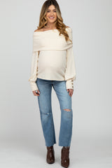 Cream Brushed Cowl Neck Button Accent Maternity Top