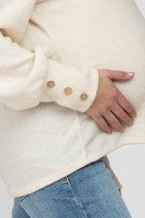 Cream Brushed Cowl Neck Button Accent Maternity Top