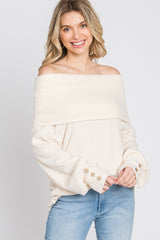 Cream Brushed Cowl Neck Button Accent Top