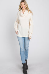 Cream Brushed Cowl Neck Button Accent Top