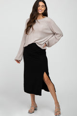 Black Ruched Midi Skirt