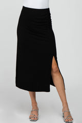 Black Ruched Midi Skirt