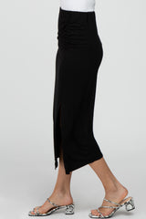 Black Ruched Midi Skirt