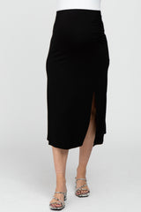 Black Ruched Maternity Midi Skirt