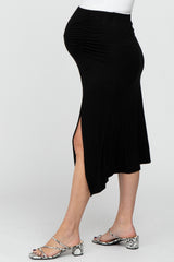 Black Ruched Maternity Midi Skirt