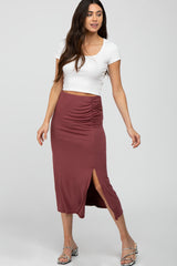 Dark Mauve Ruched Maternity Midi Skirt