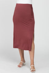 Dark Mauve Ruched Maternity Midi Skirt