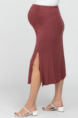 Dark Mauve Ruched Maternity Midi Skirt