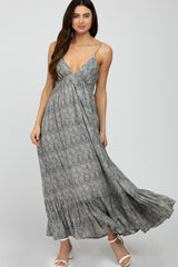 Navy Printed Tie Back Maternity Maxi Dress