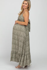 Olive Printed Tie Back Maternity Maxi Dress