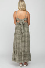 Olive Printed Tie Back Maternity Maxi Dress