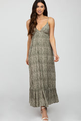 Olive Printed Tie Back Maternity Maxi Dress