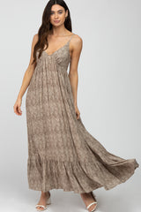 Taupe Printed Tie Back Maternity Maxi Dress