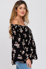 Black Floral Off Shoulder Long Sleeve Maternity Top