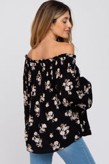 Black Floral Off Shoulder Long Sleeve Maternity Top