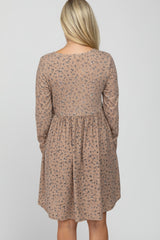 Taupe Floral Ribbed Long Sleeve Maternity Dress