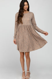 Taupe Floral Ribbed Long Sleeve Dress