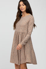 Taupe Floral Ribbed Long Sleeve Dress