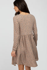 Taupe Floral Ribbed Long Sleeve Dress