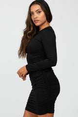 Black Side Ruched Fitted Dress