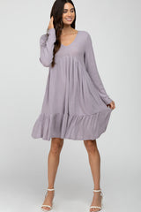 Lavender Soft Brushed Ruffle Hem Dress