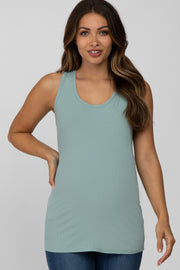 Mint Green Ribbed Sleeveless Maternity Top