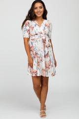 Ivory Floral Waist Tie Dress