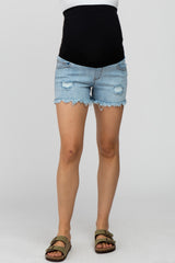 Light Blue Distressed Maternity Jean Shorts