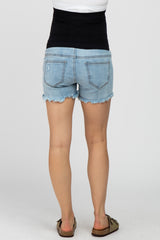 Light Blue Distressed Maternity Jean Shorts