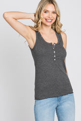 Charcoal Ribbed Button Front Tank Top