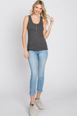 Charcoal Ribbed Button Front Tank Top