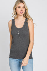 Charcoal Ribbed Button Front Tank Top