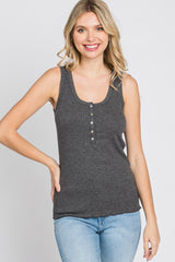 Charcoal Ribbed Button Front Tank Top