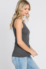 Charcoal Ribbed Button Front Tank Top