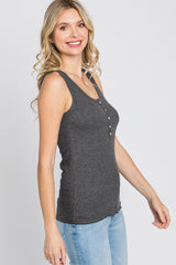 Charcoal Ribbed Button Front Tank Top