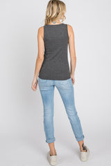 Charcoal Ribbed Button Front Tank Top