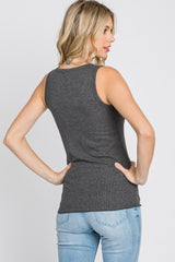 Charcoal Ribbed Button Front Tank Top