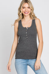 Charcoal Ribbed Button Front Tank Top