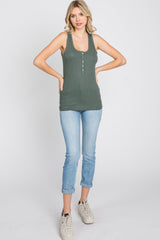 Olive Ribbed Button Front Tank Top