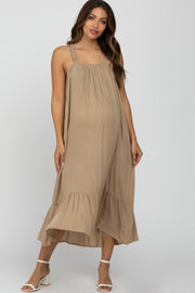 Taupe Ruffle Hem Maternity Midi Dress