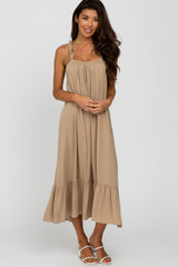 Taupe Ruffle Hem Maternity Midi Dress