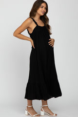 Black Ruffle Hem Maternity Midi Dress