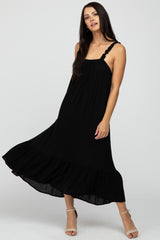 Black Ruffle Hem Maternity Midi Dress