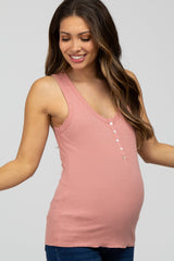 Mauve Ribbed Button Front Maternity Tank Top