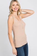 Taupe Ribbed Button Front Tank Top