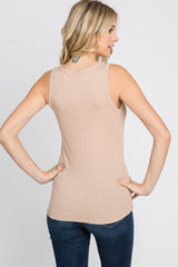 Taupe Ribbed Button Front Tank Top