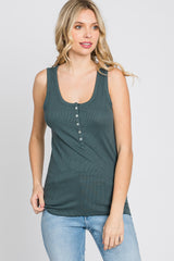 Teal Ribbed Button Front Tank Top