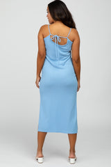 Light Blue Ribbed Sleeveless Midi Dress