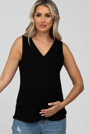 Black Ribbed Maternity Sleeveless Top