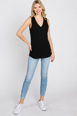 Black Ribbed Sleeveless Top